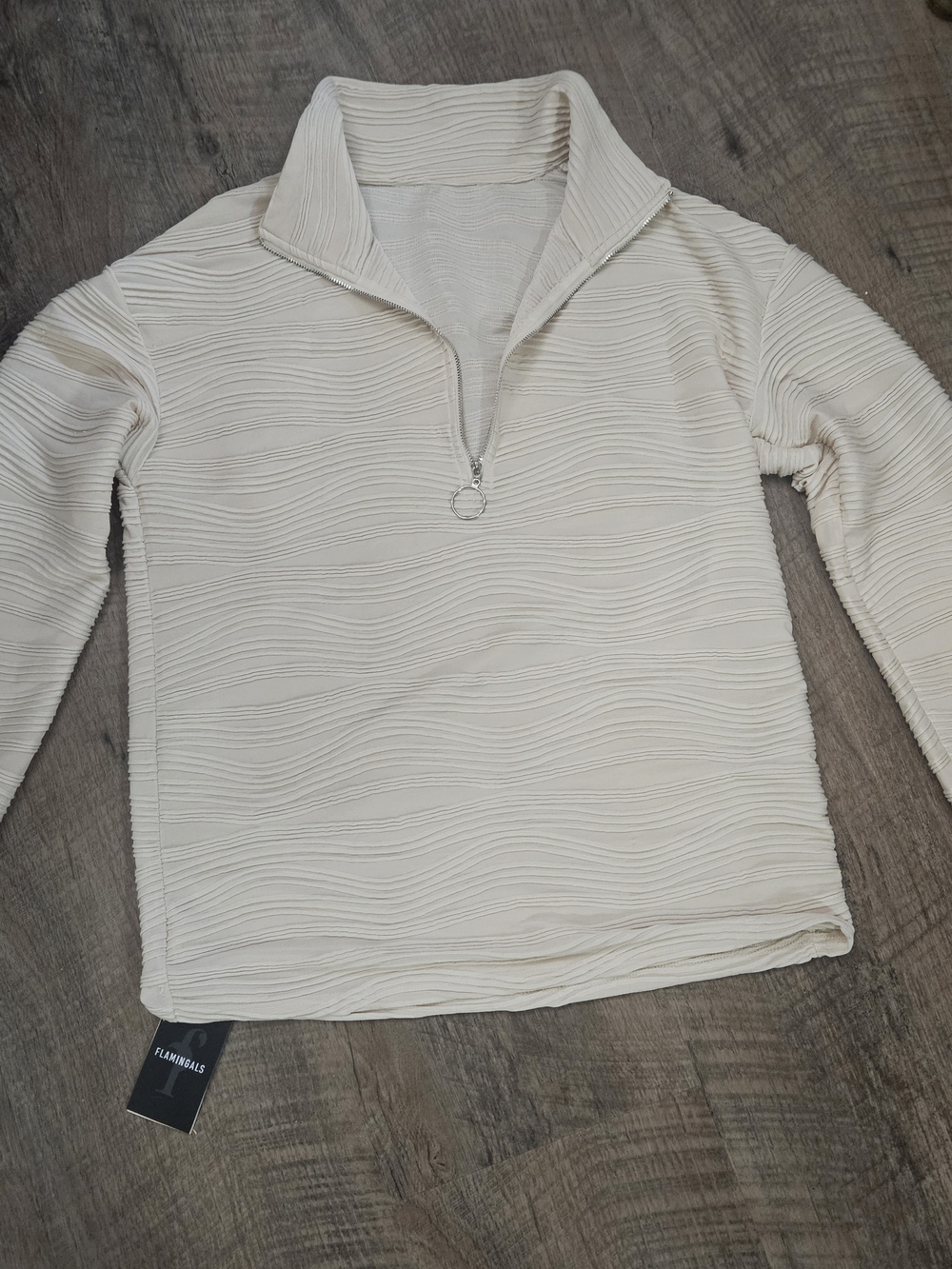Flamingals Womens Beige Knit Quarter-Zip Mock Neck Pullover Top Stretch L